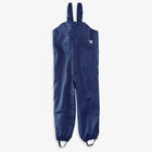 Blue dungarees with adjustable straps for children to play in. The dungarees are waterproof and ideal for wet weather.